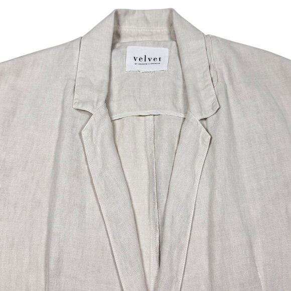 Velvet by Graham & Spencer Lenny Linen Blazer SZ L Cream Relaxed Fit Minimalist - Picture 6 of 12